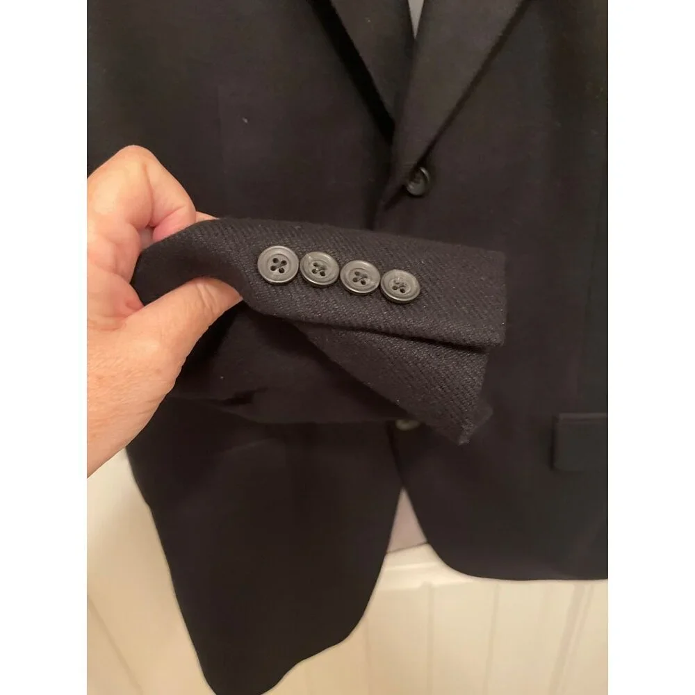 Peerless Couture Mens Black Blazer Jacket 42R Cashmere & Silk Blend Made In Cana
